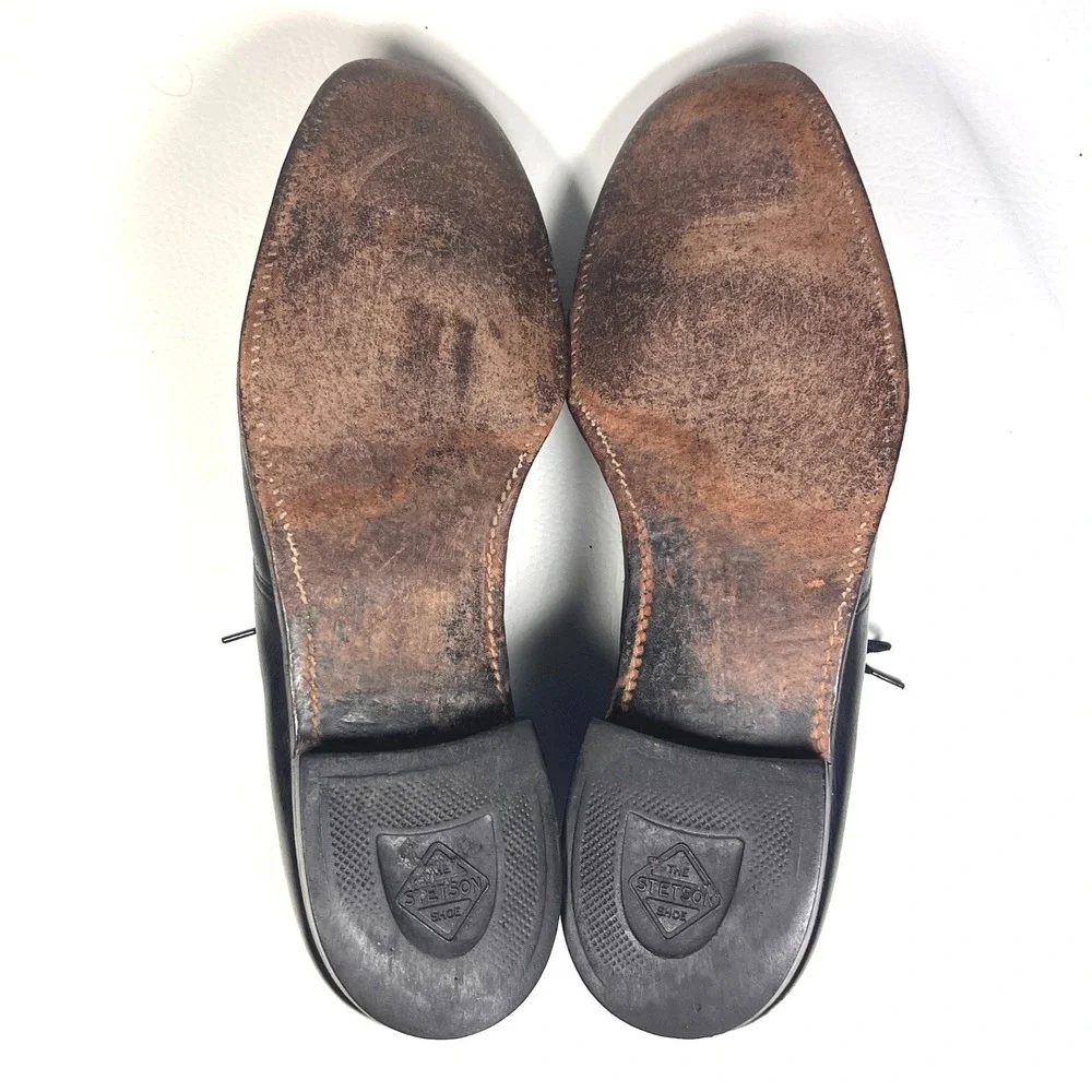 Stetson Old Masters Derby Shoes Mens 13 B Black Leather Plain Toe Vtg Heritage - Picture 12 of 16